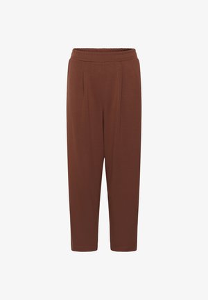 Bruine, casual broek met elastische taille, rechte pijpen en subtiele naaddetails, ontworpen voor comfort en dagelijks gebruik.
