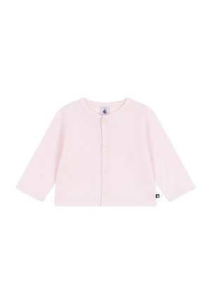 Lichtroze katoenen longsleeve shirt met een ronde halslijn, voorknopjes en scalloped zoomdetails. Geen patronen of logo's zichtbaar.