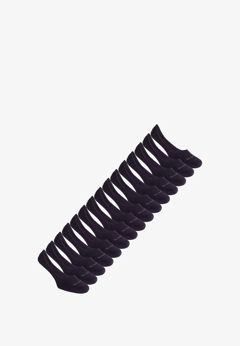 Pack mit 15 dunkelvioletten Knöchelsocken mit glatter Textur, geschwungenen Öffnungen und minimalem Branding an der Seite.