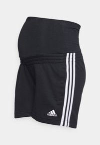 Svarta gravidshorts i mjukt tyg med en bred elastisk midjeband. Har tre vita ränder på sidan och en Adidas-logotyp.