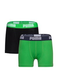 Schwarze und grüne Boxershorts. Grüner Bund mit weißem "PUMA"-Logo; Schwarz hat einen kontrastierenden marineblauen Bund mit weißem "PUMA"-Logo. Baumwollmischung.