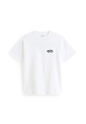 Maglietta bianca a maniche corte con un piccolo logo nero "Vans Off The Wall" sulla parte sinistra del petto.