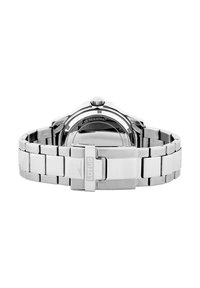 Silver stainless steel watch with a polished finish, linked bracelet, and a round case. Features a crown and water-resistant markings.