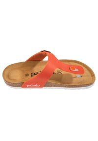 Infradito arancioni con sola in sughero, dotati di una fascetta in gomma liscia e di un piccolo distanziatore bianco per le dita. Il nome del marchio "palado" è visibile sul lato.