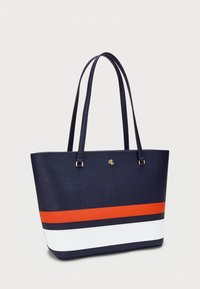 Lauren Ralph Lauren STRIPED LEATHER MEDIUM KARLY TOTE BAG - Maisiņveida soma - refined navy/orange/white