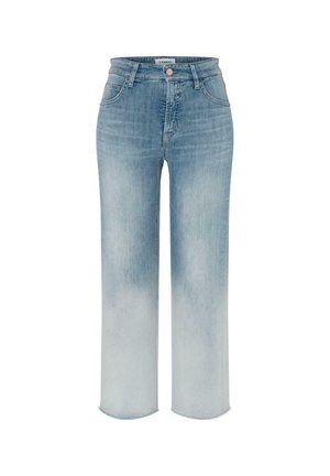 Light blue denim jeans with a straight-leg design, featuring a gradual fade from dark to light, with five pockets and a front button closure.