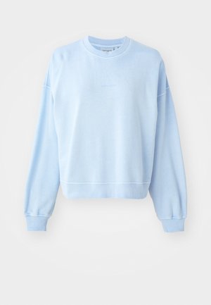 Lichtblauwe sweatshirt gemaakt van zacht katoen. Heeft een ronde hals, verlaagde schouders en ribgebreide manchetten en zoom met subtiele branding.