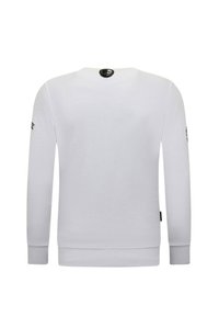 Witte sweatshirt met lange mouwen en een ronde halslijn, geribbelde cuffs en zoom, met een label aan de achterkant en een logo op de linker mouw.