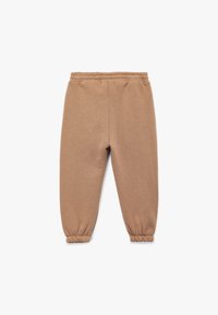 Brune bomulds sweatpants med elastisk talje og indsamlede ankelmanchetter, glat tekstur og en afslappet pasform.