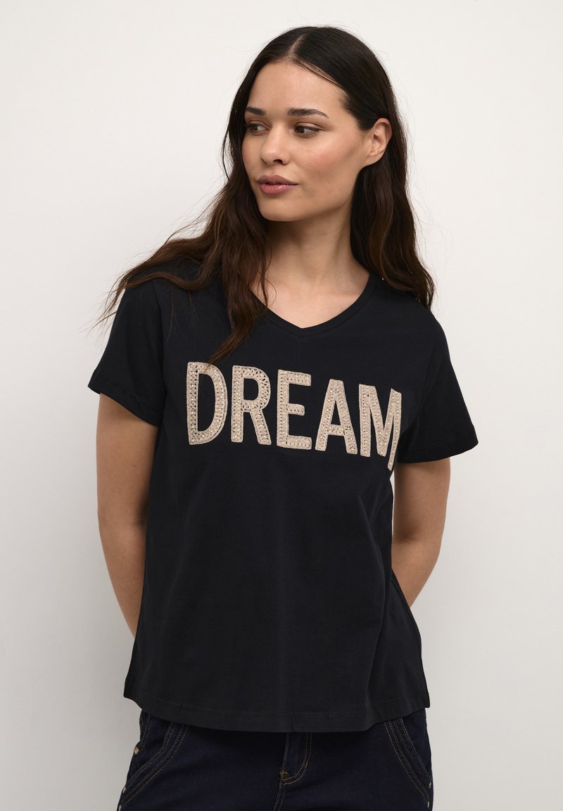 Cream Shirt with Bold Black Print