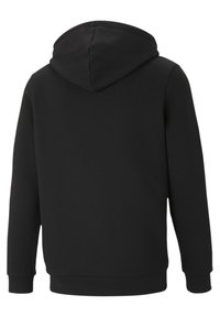 Felpa nera con una trama morbida, dotata di cucitura sul collo posteriore, cappuccio e polsini e orlo a costine. Design semplice e monocolore.