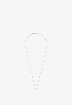 Delicate gouden kettinkje met een kleine hanger in de vorm van een hond op een witte achtergrond.