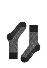 Grau gemusterte Socken mit dunkelgrauen Akzenten, aus einem weichen Material gefertigt, mit einem geometrischen Design und verstärkter Zehen- und Fersenpartie.