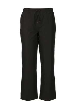 Pantalons de plein air noirs avec taille élastique à lien de serrage, design à jambe droite et deux poches latérales. Fabriqués en tissu léger et respirant.