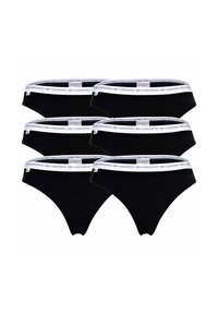 Schwarze Baumwollslips im Fünferpack, mit einem weißen elastischen Bund mit dem Lacoste-Logo und nahtlosen Kanten für hohen Komfort.