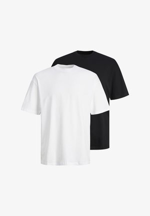 Two short-sleeve t-shirts: one white and one black. Both feature a crew neck design and a smooth cotton texture.