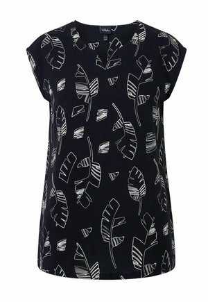 Ulla Popken, PALM LEAF PRINT CAP SLEEVE TEE - T-Shirt print - black