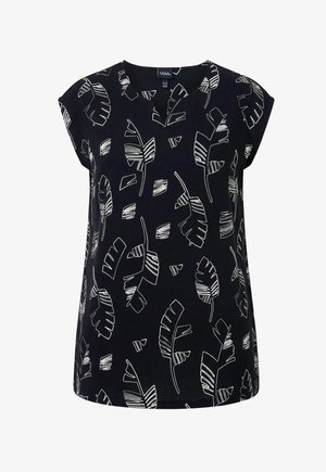 Ulla Popken, PALM LEAF PRINT CAP SLEEVE TEE - T-Shirt print - black