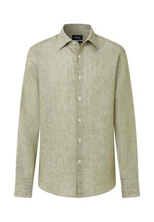 Lichtgroen overhemd met lange mouwen en knopen, met een puntige kraag, gemaakt van gestructureerde linnenstof.