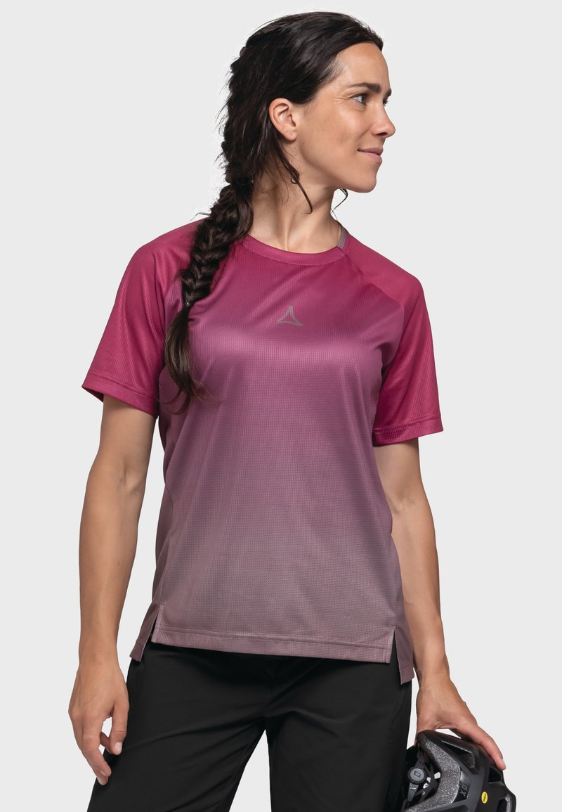 Kurze Ärmel Sporttrikot in einem Farbverlauf von Rosa mit Mesh-Struktur. Verfügt über einen runden Halsausschnitt und seitliche Schlitze für verbesserte Bewegungsfreiheit.