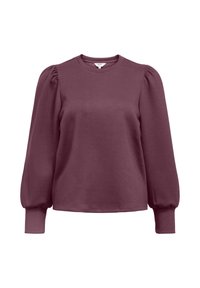 Bordeaux-rotes Langarmshirt mit Rundhals, ausgestattet mit puffierten Ärmeln und einer glatten Textur. Klassisches Design, geeignet für die Freizeit.