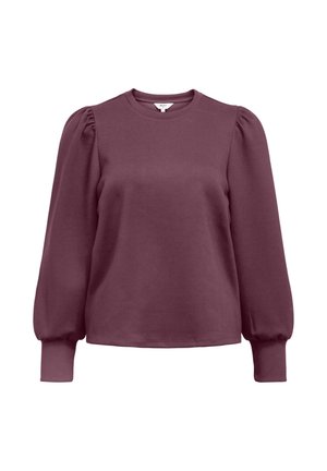 Bordeaux langelulluni top met een ronde hals, voorzien van pofmouwen en een gladde textuur. Klassiek ontwerp, geschikt voor casual kleding.