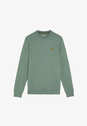 Groene sweatshirt van zacht materiaal, met een ronde hals, lange mouwen, geribbelde manchetten en een klein gele vogel logo op de borst.
