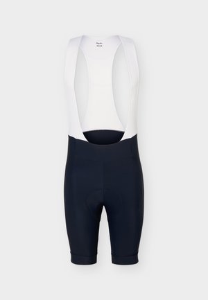 Sorte cykelshorts med seler i hvidt mesh og polstret sædeområde, designet til medium størrelse.