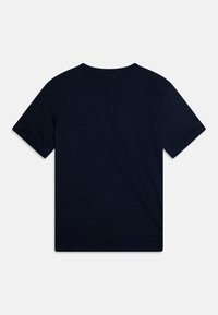 Mørkeblå t-skjorte med kort erm og rund halslinning, laget av et glatt stoff. Enkel design, uten trykk eller dekorasjoner.