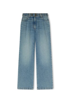 Motivi, JEANS PALAZZO WASHED CON CINTURA CON BORCHIE - Flared Jeans - azzurro