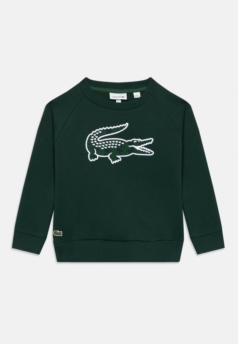Sudadera verde de algodón. Cuenta con un gran logo de cocodrilo blanco y puños y dobladillo acanalados. Diseño clásico de cuello redondo.