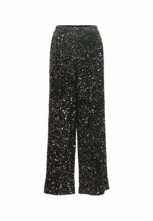 VILA, HIGH WAISTED TROUSERS VIFAITH SEQUIN - Pantalon classique - metallic black
