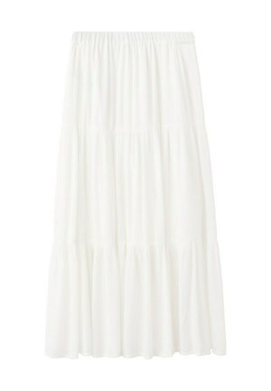 Gonna lunga bianca a più strati con vita elastica e tessuto arricciato che crea una silhouette fluida e stratificata.