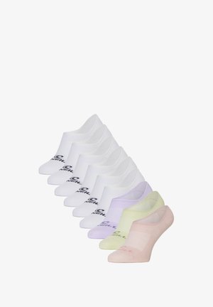 Set van enkelsokken in het wit, lavendel, lichtgroen en roze. Kenmerkt zich door een geribbelde textuur en een gedrukt logo. Elke sok heeft een laag uitgesneden ontwerp.