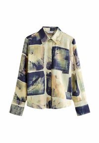 REGULAR FIT - LONG SLEEVE - Bluza z gumbi - navy cream grid print