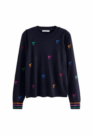 CREW NECK REGULAR FIT - Stickad tröja - navy blue with rainbow bows