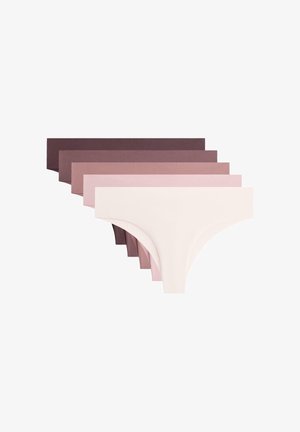 Pachet de șase chiloți fără cusături în nuanțe variate de mov pal, maro și roz deschis, cu un design minimalist și textură fină.