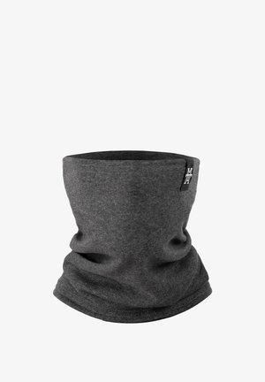 Gray fleece neck warmer with a seamless design, featuring a soft texture and subtle stitching details. Small logo tag on the side.