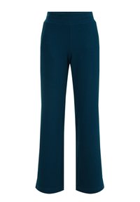 Teal, stretchiga byxor med vida ben, som har ett högt elastiskt midjeband och en strukturerad yta för ökad komfort.