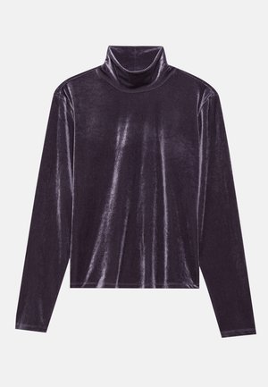 Langermet høyhalset topp i dyp lilla fløyel, med en myk tekstur og elegant design med en tettsittende silhuett.