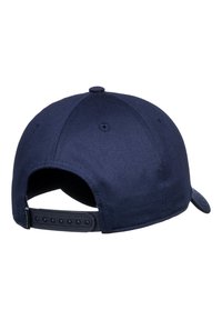 Cappellino da baseball blu navy in tessuto con corona strutturata, visiera curva e chiusura snapback regolabile sul retro.