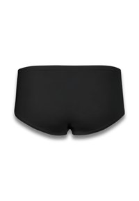 Slip neri in cotone con una texture liscia, bordi senza cuciture e un taglio classico. La parte posteriore presenta un design minimalista senza decorazioni.