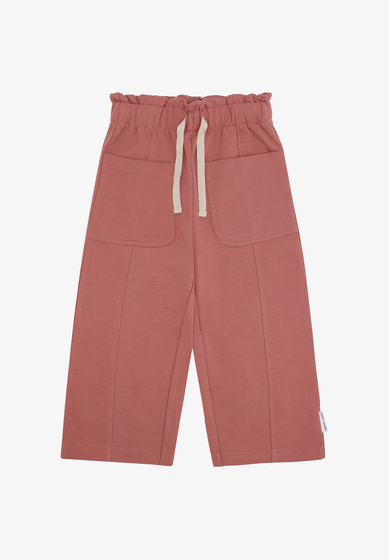 Pantaloni terracotta a vestibilità ampia con vita elasticizzata, cordoncino bianco, due tasche anteriori a toppa e gambe larghe e diritte.