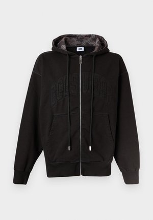 LABEL CHECKED CAMO HOODIE ZIP - Zip-up sweatshirt - black/brown
