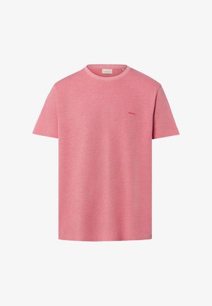 T-shirt da uomo rosa tinta unita a maniche corte con scollo rotondo e piccolo logo rosso "GANT" sul petto sinistro.