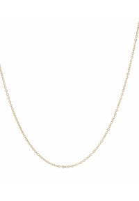 Collana in oro con anelli ovali collegati, caratterizzata da una texture liscia, un colore uniforme e una leggera lucentezza lungo tutta la sua lunghezza.