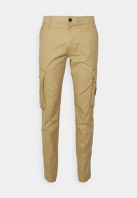 Khaki cargobyxor i en bomullsblandning, med sidofickor, rak bendesign och subtil textur. Knäppning med en främre knapp.