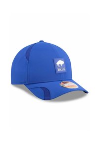 Königsblaue Kappe mit solidem Design, gebogenem Schirm, Netzakzenten und einem Front-Patch mit einem weißen Büffellogo sowie dem Text "Buffalo Bills".