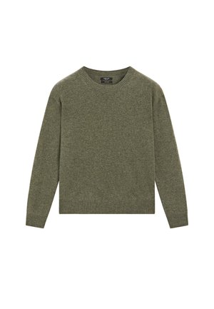 Maglione verde oliva con collo rotondo, maniche lunghe e orlo a coste. Realizzato in morbido misto lana con una finitura testurizzata.