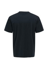 Schwarzes Baumwoll-T-Shirt mit kurzen Ärmeln. Rundhalsausschnitt und lockere Passform. Keine sichtbaren Verzierungen oder Muster.